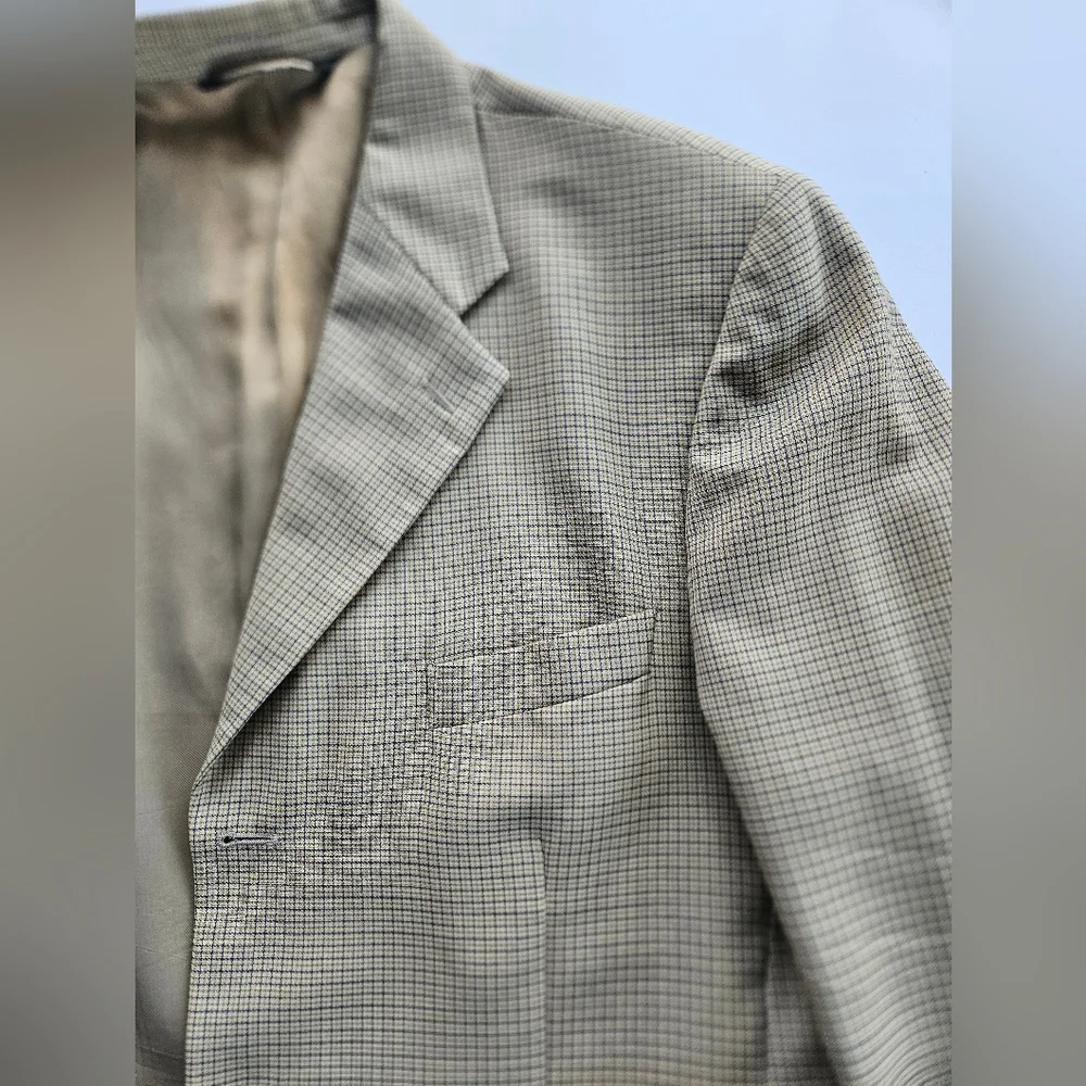 VTG LAMIFICIO PRIVERNUM Italian Tan & Navy Box Check 3-Button Blazer | S…